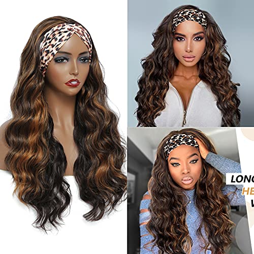 Headband Wig for Black Women 24 Inch Ombre Highlight P1b/27 Body Wave Headband Wig Natural Looking Glueless Wigs