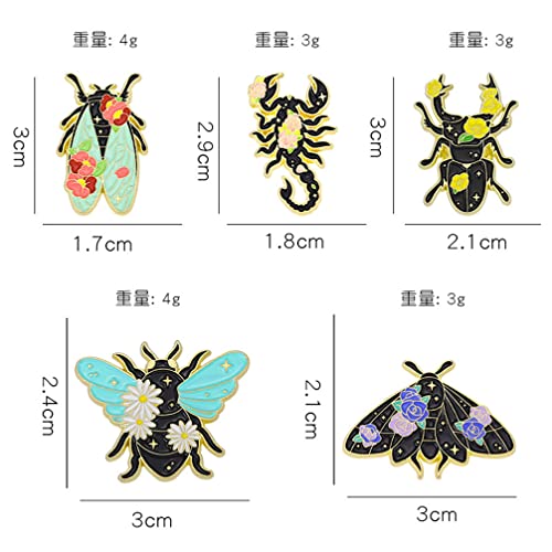 5pcs Floral Insects Enamel Pins Cartoon Insects Brooches Nature Moth Cicada Scorpion Brooch Bag Lapel Button Badge Funny Jewelry Gift for Kids Friends2