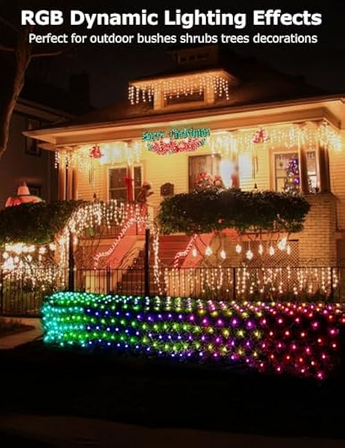 Halloween Net Lights Outdoor 4 * 18ft with RGBW DIY Modes, 300 LEDs Smart Net Lights with Preset Scenes Timer Music Sync, Waterproof for Bushes Shrubs Tree Decoration, APP & Remote Control