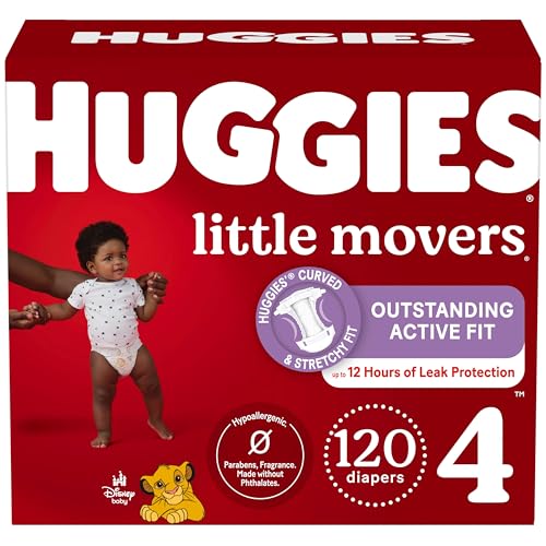 Image of Huggies Size 4 Diapers, Little Movers Baby Diapers, Size 4 (22-37 lbs), 120 Count, Packaging May Vary
