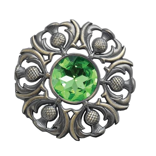 Image of Luxurious Scottish Kilt Fly Plaid Brooch - Premium Thistle Design Adorned with Sparkling Stones, Handcrafted Tartan Sash Pin, Luxurious Accessory for Women's Highland Dress