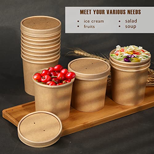 Image of Wuadua 25 Pack 16 oz Ice Cream Containers Paper Food Containers with Lids | Paper Dessert Cups with Lids Disposable Soup Cups Microwavable and Freezer Safe To Go Bowls with Lids for Hot, Soup Ice Cream