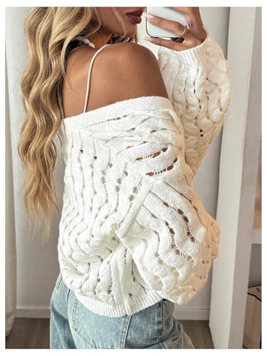 Verdusa Women's Hollow Out Button Up Cardigan Sweaters Crochet Knit Outerwear2