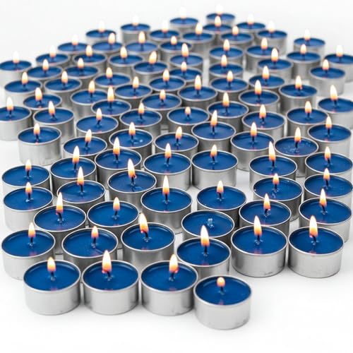 Image of Unscented Tea Light Candles | Soy Wax Blend Long-Lasting with Cotton Wick | Perfect for Home Decor, Parties, Weddings, and More | Set of 100 (Blue)