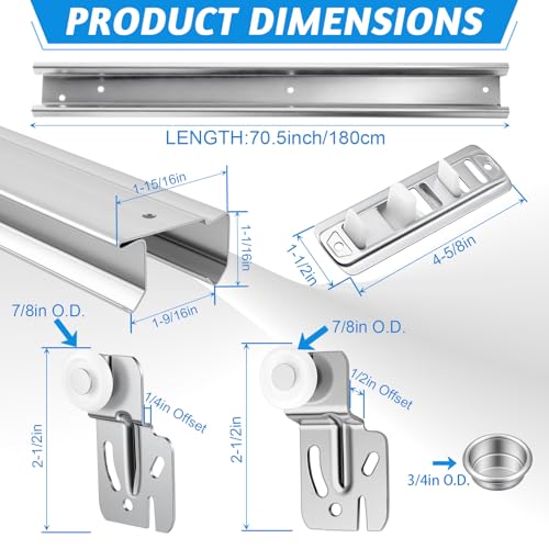 Kit de riel para clóset deslizante de 72 pulgadas Therwen, hardware para puertas correderas, tiradores chapados en latón galvanizado para instalar puertas plegables o deslizantes miniatura 2