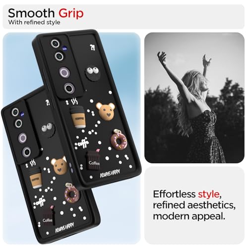 Image of Pikkme Bumper Case for Vivo V40 5G / V40 Pro 5G / T3 Ultra 5G | Cute Fun Cartoon 3D Bear Silicone Full Body Protection Back Cover (Black)