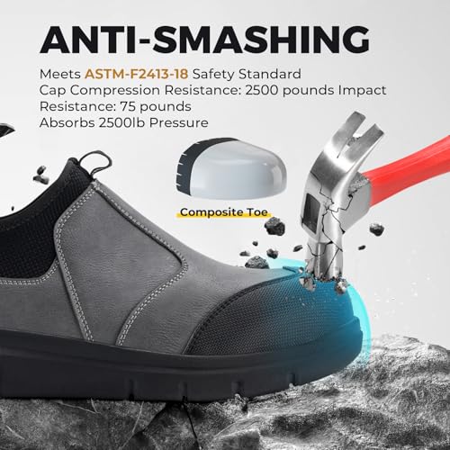 FitVille Extra Wide Men's Slip on Composite Toe Shoes Safety Toe Work Shoes for Men Puncture Proof3