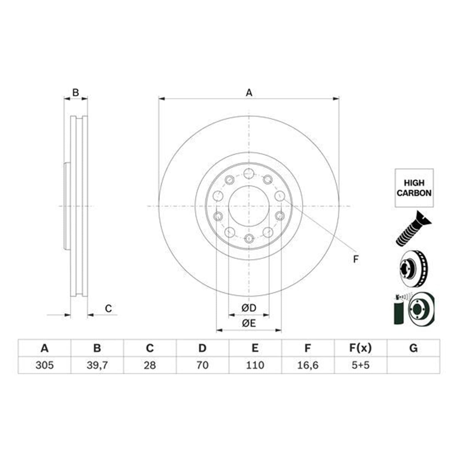 Bremsscheiben 305mm + Beläge vorne | 0 986 479 G89 + 0 986 424 855 Kompatibel mit Compass (mp, M6, Mv, M7),Renegade Suv (bu, B1, Bv),tonale (965_)