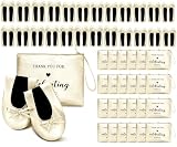 Cuffbow 24 Pairs Wedding Foldable Flats Dancing Shoes Bulk Women's Roll up Ballet Flats Wedding Party Slippers for Bridesmaids Guests (Champagne Gold)