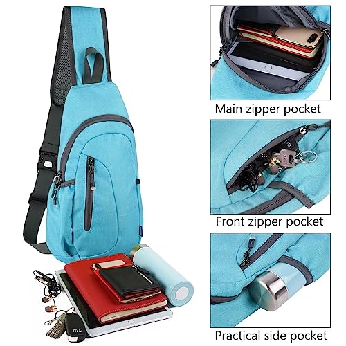 TITECOUGO Small Canvas Sling Bag Lightweight Crossbody Bag for Women Rucksack for Men Running Backpack Travel Chest Pack Daypack Shoulder for Gym Work Hiking Outdoor Sports Sky Blue - Image 2