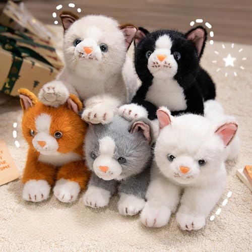 Image of PEACH CAT Cat Stuffed Animal 15 inch Realistic Kitten Plushies Soft Plush Toys Gifts for Kids White