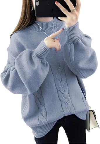 Pulcykp Ladies Autumn/Winter Korean Style Loose Half Turtleneck Long Sleeve Solid Color Sweater