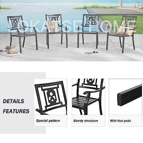 Image of LOKATSE HOME Steel Outdoor Patio Dining Arm Chairs Set of 4 for Garden,Backyard, Kitchen, Balcony, Black