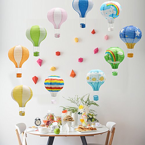 Hanging Hot Air Balloon Lanterns, Reusable Chinese Japanese Party Ball Lamp Decoration Wedding Birthday Anniversary Christmas Engagement, Set of 10