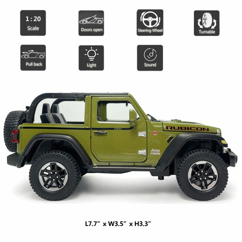 Image of Alokik Enterprise 1:20 Diecast Model Alloy Jeep Wrangler Rubicon 1941 Open Roof Metal Pull Back With 6 Openable Doors&Sound Light Auto Toy Car, Best Gift Toys For Kids Boys[Colors As Per Stock]