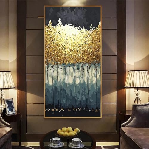 Peinture sur toile pour décoration de salon moderne motif forêt dorée