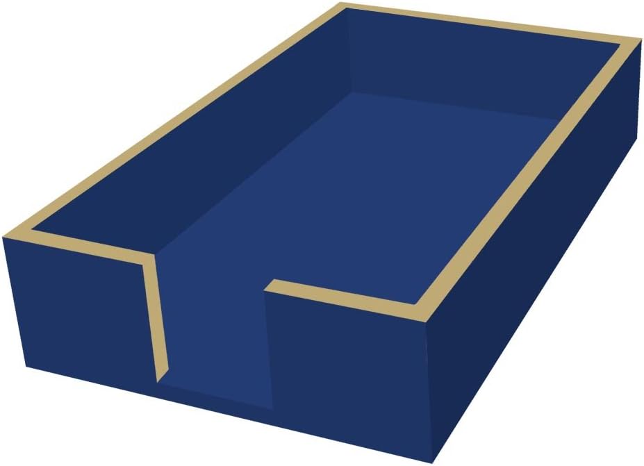 Paperproducts Design Disposable Guest Towel Holder - Lacquered Wood Paper Napkin Caddy for Table, Resturant, Kitchen, Bathroom, Gift - Dark Blue with Gold Trim Design