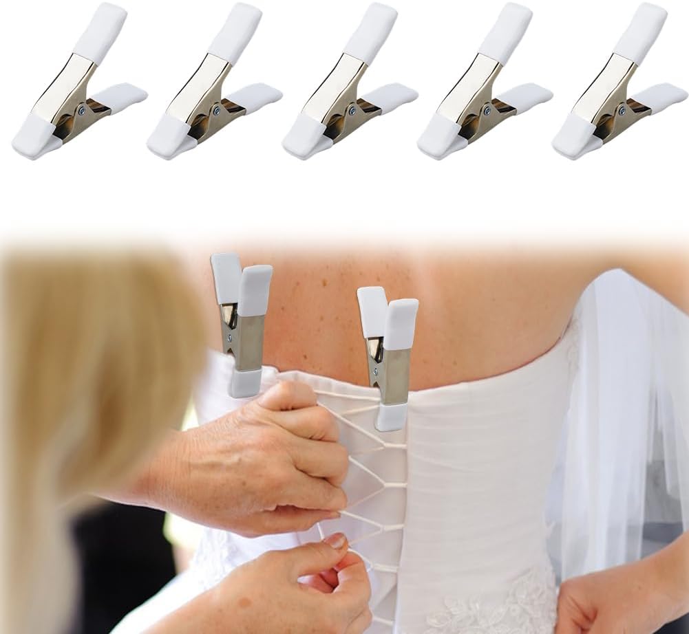 DICOSMETIC 5Pcs 3.9 Inch Dress Clips for Fitting Bridal White Wedding Clothing Clips Heavy Duty Fixed Clamp for Wedding Photographer, Seamstress, Clothing Store