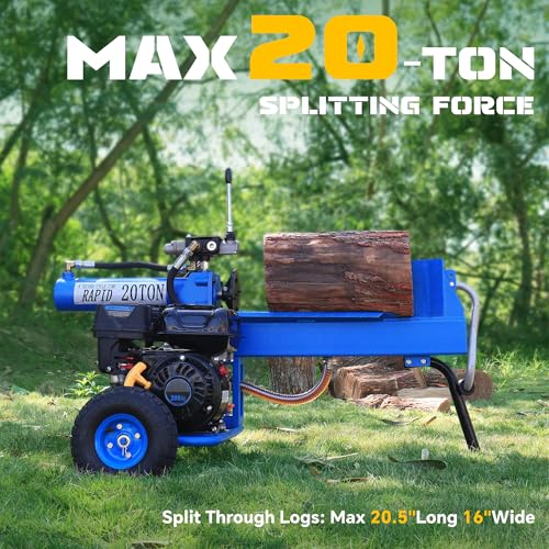 AidBuilt 20 Ton Portable Gas Log Splitter, 7HP Engine Wood Splitter with Dual-Gear Hydraulic Pump, Rapid Auto Return, Max Log Size 21\"x16.5\", Woodworking Machine for Wood Mill