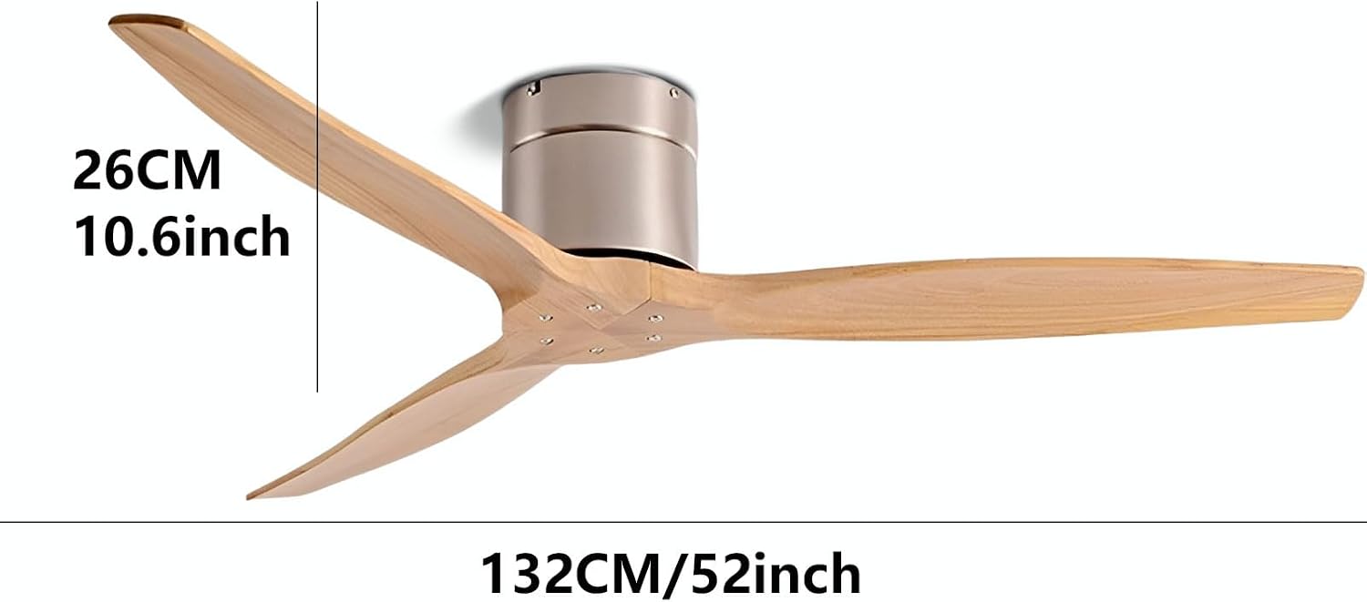 Flush Mount Ceiling Fans Wood Ultra Low Profile Ceiling Fan with Remote Indoor Quiet Ceiling Fan Without Lights for Bedroom Living Room Patio Ceiling Fan No Light