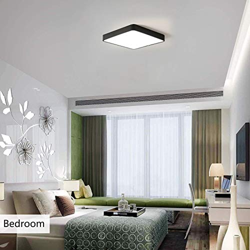 Ganeed Led Ceiling Light Flush Mount,24W 12-Inch Modern Ceiling Lamp Fixture Square,6500K Cool White Energy Saving Lighting Fixture For Living Bathroom Dining Room,Black #TOP6