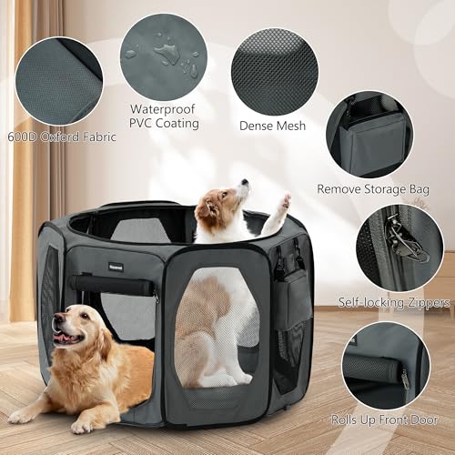 Nasonet Dog Playpen, Cat Dog Crate Portable Pet Exercise Cage Kennel House Puppy Playpen Animal Playpen Indoor/Outdoor, Water-Resistant Kennel Tent with Traveling Bag (Grey, Small)