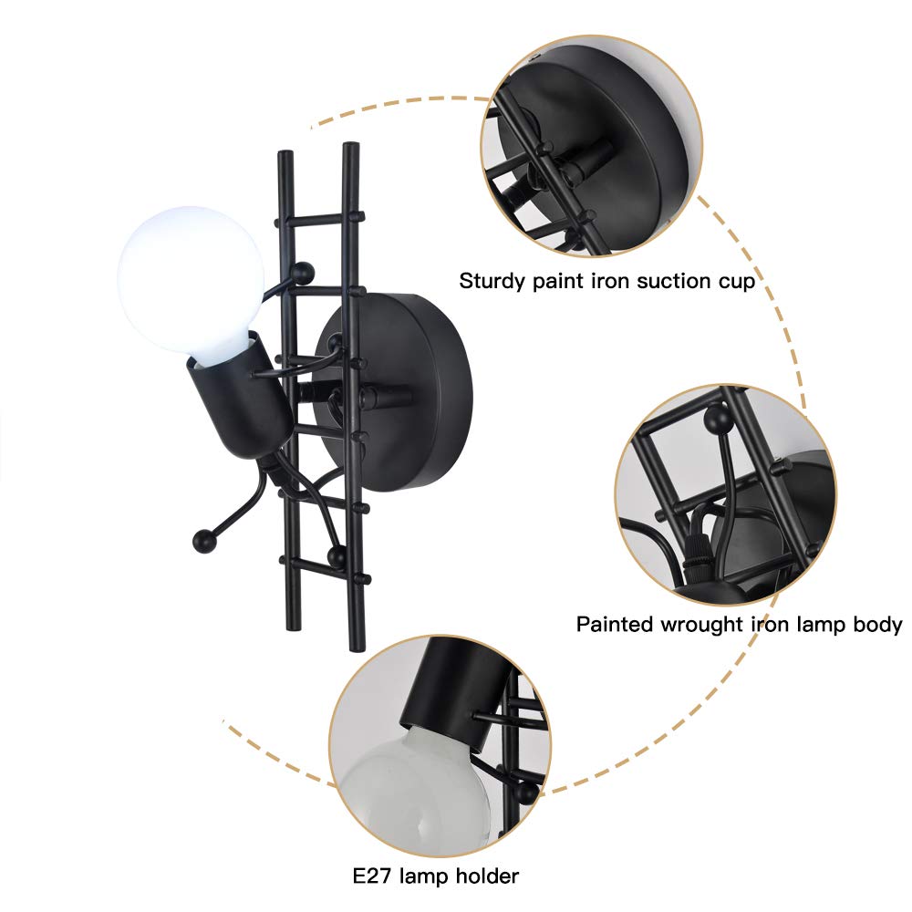 Goeco Humanoid Applique da Parete Interno, Lampada da Parete Interno Moderna, Illuminazione Interna Semplice per Soggiorno Corridoio Camera da Letto, 220V, E27 Lampadina non Inclusa (nero)
