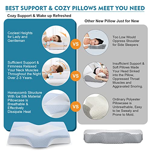 Cooling Memory Foam Pillow For Neck And Should Pain Relief, Neck Pillows For Sleeping, Orthopedic Cervical Pillow For Side, Back, Stomach Sleepers With Washable Cover -Standard Size [Us Patent Design] #TOP3
