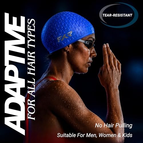 Image of Swimming Cap for Men, Women & Kids 6-14 Boys Girls |100% Silicone Swim Cap for Long Hair| Indian Head Size Cap Comfort (Oceanic Blue, Embossed)
