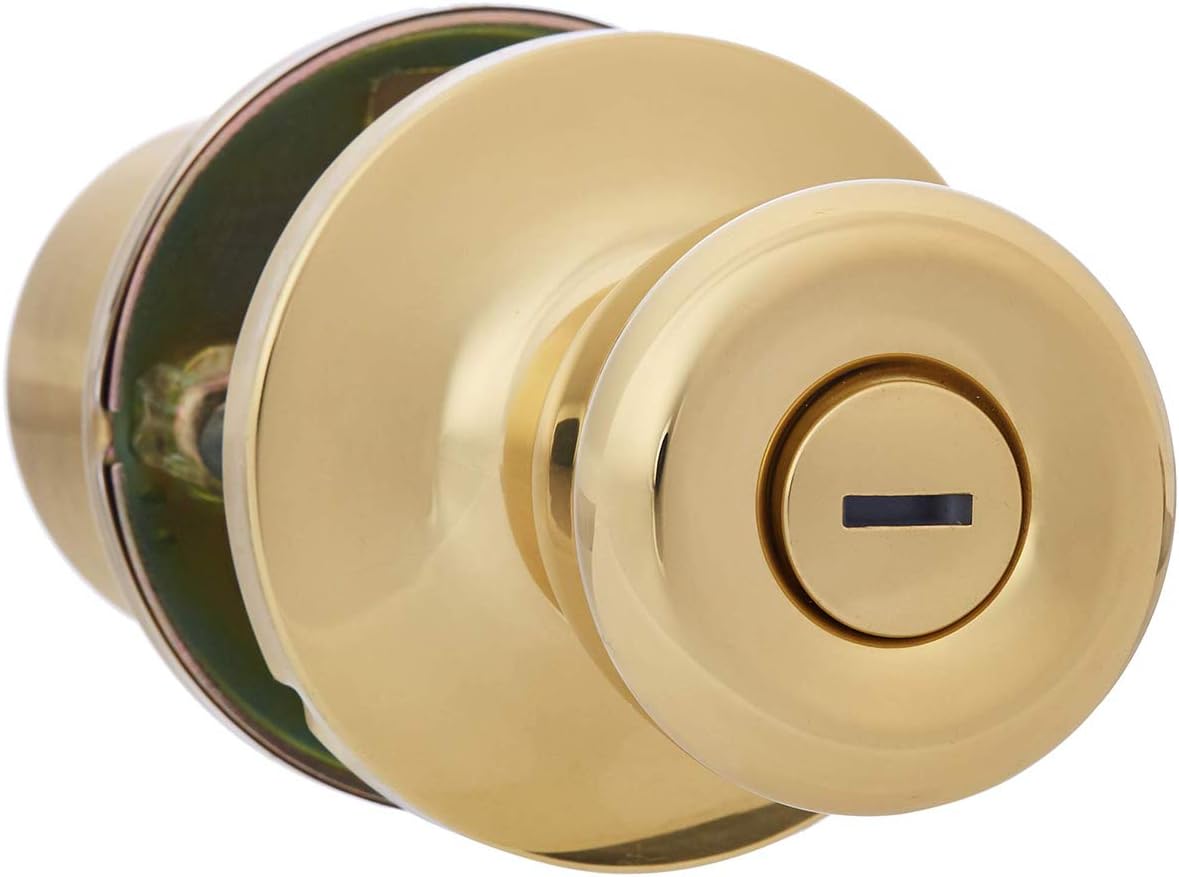 Amazon Basics Bedroom/Bathroom Door Knob With Lock, Bell, Polished Brass