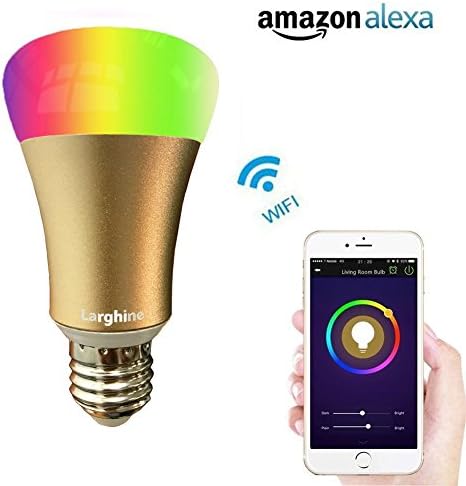 Larghine Wifi Smart LED Alexa Light Bulb, Smartphone Controlled Sunrise Wake Up Lights and Dimmable Multicolored Color Changing LED Night Light, Wireless Smartphone Control Works with Amazon Echo,Gold
