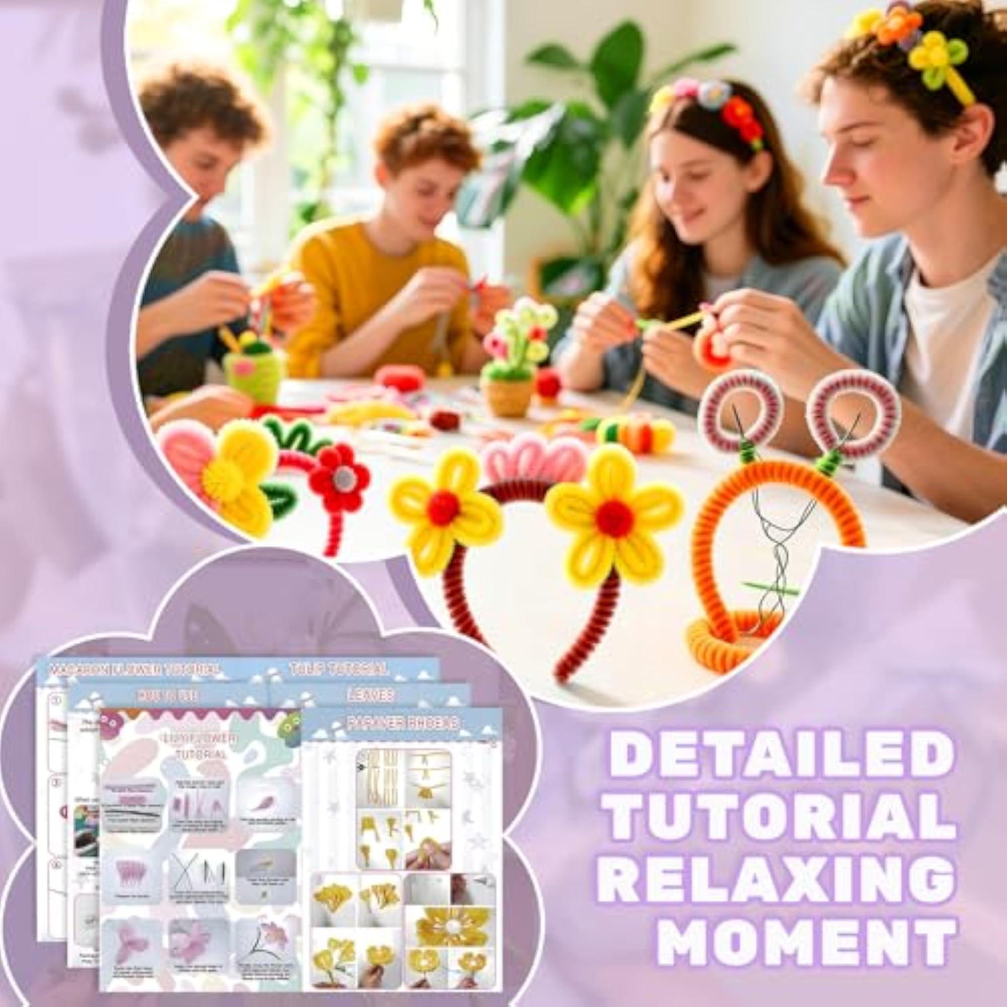 1200 Pcs Pipe Cleaner Flower Making Kit with Instructions