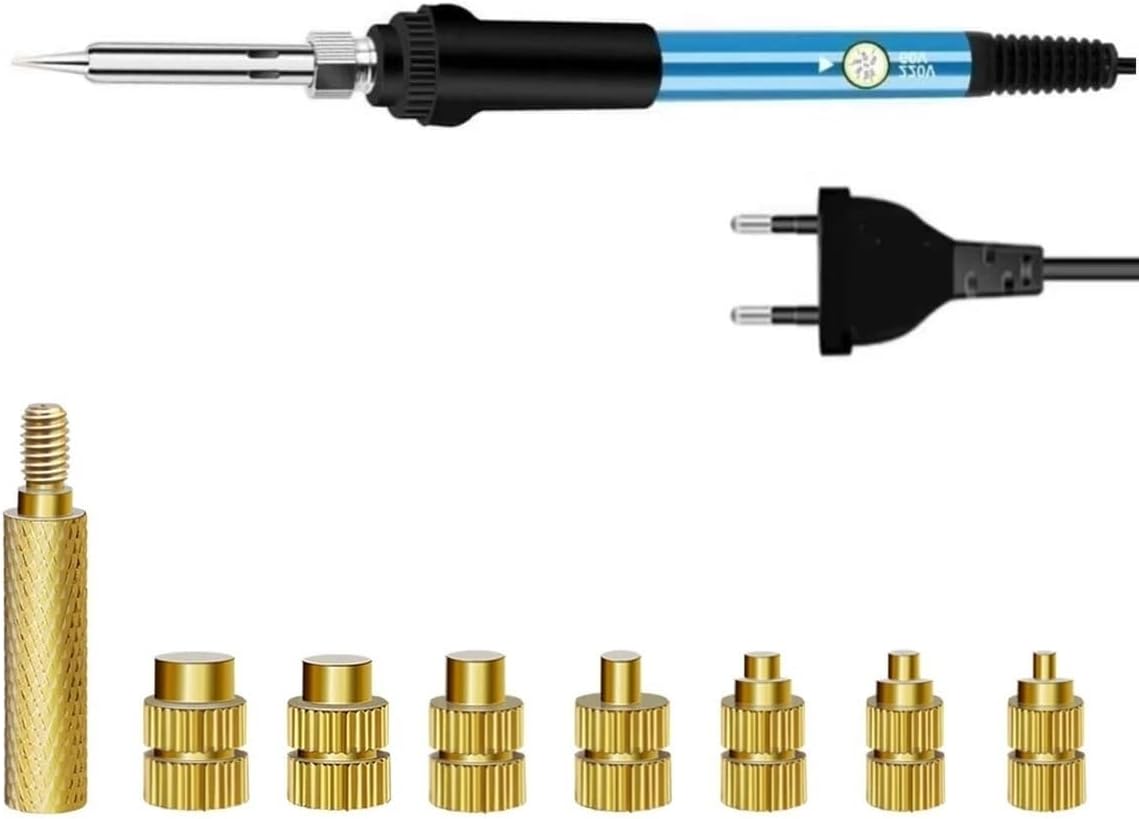ZEXEF Heat Set Insert Soldering Iron Tip Head M2 M2.5 M3 M4 M5 M6 M8 Hot Melt Insets Nut Brass Embedded Thread Insertion Kit(9Pc EU 220V TIPS)