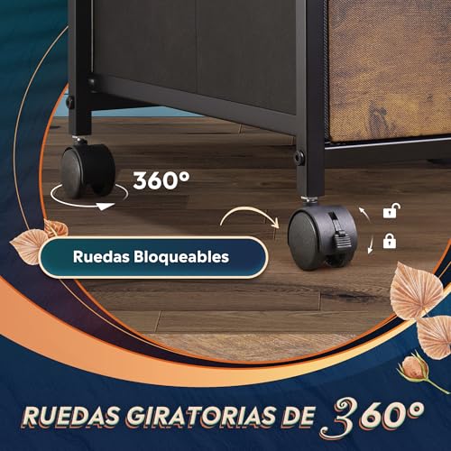 Miniatura 6 de Devaise Carro Archivo 2 Cajones Con Estantería Abierta, Organizador Oficina Móvil Para A4 Carta Bajo Escritorio, Madera Rústica