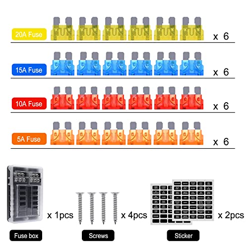 12V Fuse Block, 12 Way Marine Fuse Box Holder With Negative Bus Automotive Blade Fuses Box, 12 Circuits Fuse Block Waterproof With Led Indicator Sticker For Marine Car Boat Rv Truck #TOP7