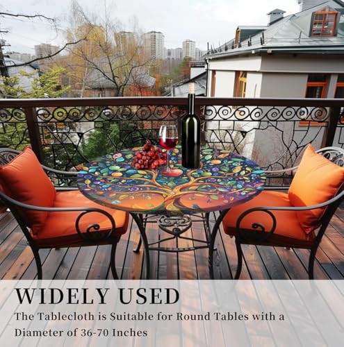 Yesad Round Fitted Tablecloth with Elastic, Waterproof Tablecloth for Kitchen Party Picnic, Tablecover for 38"-42" Table, 44Inch Tablecover, Life Tree by Yesad - Used condition - Image 7