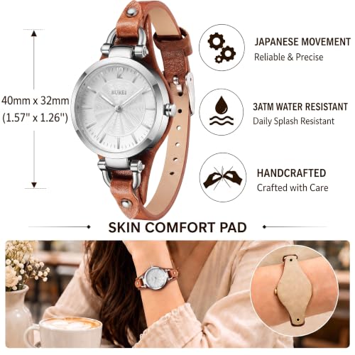 BUREI Double-Wrap Leather Strap Watch