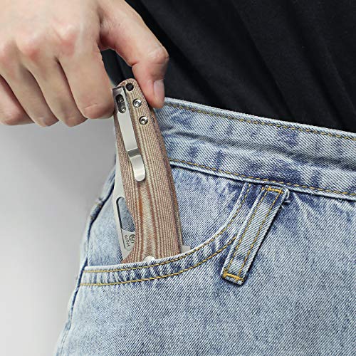 Kizer Horn Pocket Knife, Micarta Handle With N690 Steel Blade, Thumb Hole, Removable Flipper, Deep Carry Pocket Clip, Wharncliffe Edc Knives -V3557N1 #TOP5