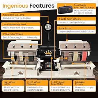 CabKing Cabbing Machine Lapidary Equipment – 8" Jewelry Making Tools for Gemstone Grinding & Rock Polisher, Cabochon Machine, Ring Making, LED Lamp, Water System & Complete Accessories Kit, 115V Only