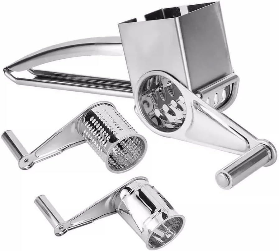 Stainless Steel Rotary Cheese Grater With4/3/2/1Interchangeable Blades Manual Hand Crank Shredder With Strong Suction Base Multi-Functional Kitchen Tool For Vegetables Chocolate Nuts(Single Planer)