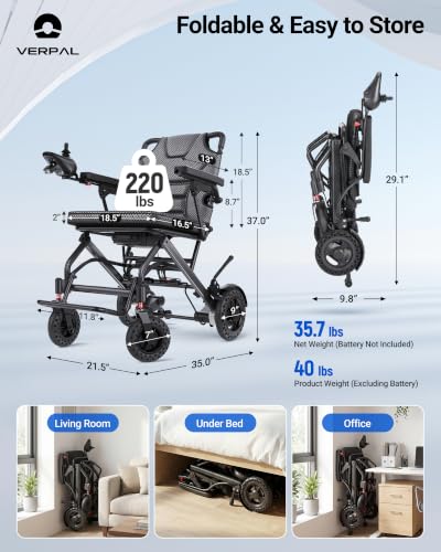 Image of 2026 Upgrade 35.7lbs Lightweight Electric Wheelchair, Foldable Electric Wheelchair for Adults, Seniors, 360W Dual Motor Power Wheelchair 12Ah 20 Miles for Travel, Park Hospital