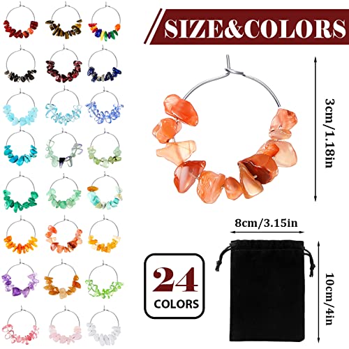 Leinuosen 24 Pcs Wine Glass Charms For Gemstone Beads Wine Charm Wine Glass Markers Drink Markers Tags Wine Tasting Party Favors Decorations For Stem Glasses Wedding Holiday Birthday #TOP1