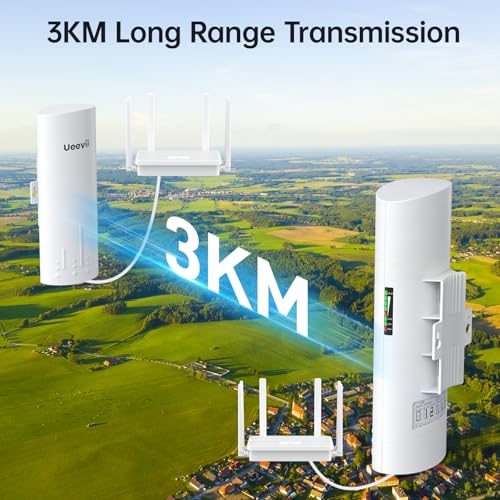Image of UeeVii CPE450 Wireless Bridge and WR3000K WiFi Router Kit, 5.8G 3KM Point to Point Wireless Bridge Outdoor to Shop Barn Garage Building Network Kit Solution, Outdoor WiFi Bridge(2PCS), Plug and Play