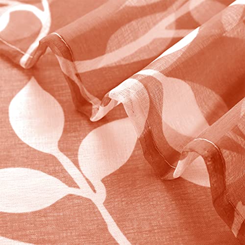 Image of XTMYI Curtains 36 Inch Length for Kitchen Window Set of 2 Panels,Short Sheer Cafe White Leaf Print Pattern Design Small Curtain for Bathroom,Rust Burnt Orange