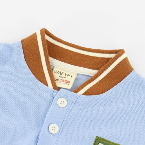 Boys Henley Collar Polo Shirt with Patchwork Style, Short Sleeve Uniform Shirts for Boys2