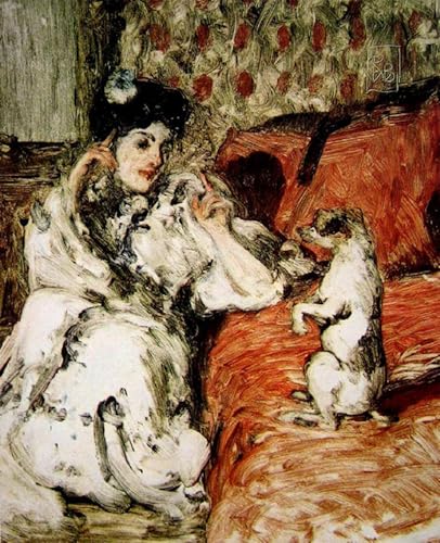 Imagen de lienzo de alta calidad de la señora y su Jack Russell, pintura mural decorativa