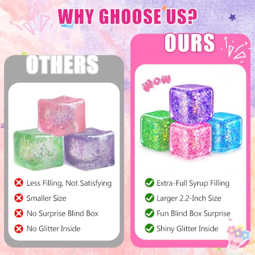 Image of 4 Pack Ice Cube Squishy, Slow Rising Squishy Toys with Glitter, Sensory Fidget Cube Set for Kids Teens Adults, Stress Relief Squeeze Toys