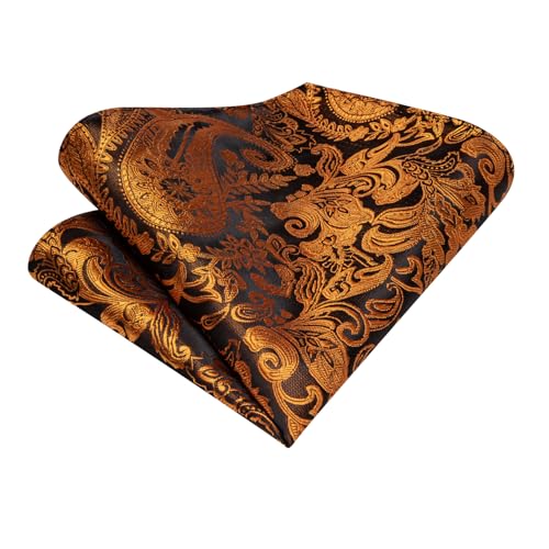 Image of Hi-Tie Silk Ascot for Men Self Tie Men's Cravat and Flower Lapel Pin Handkerchief Cufflinks Set for Wedding Party