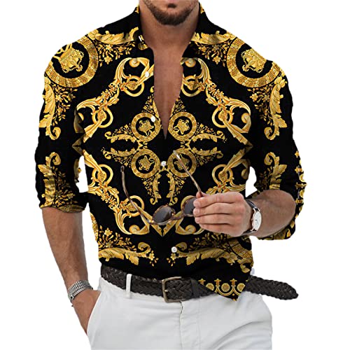 YAODAMAI Chemises à Manches Longues 3D pour Hommes Chemises à Manches Longues à imprimé Baroque Hauts de Grande Taille hawaïens