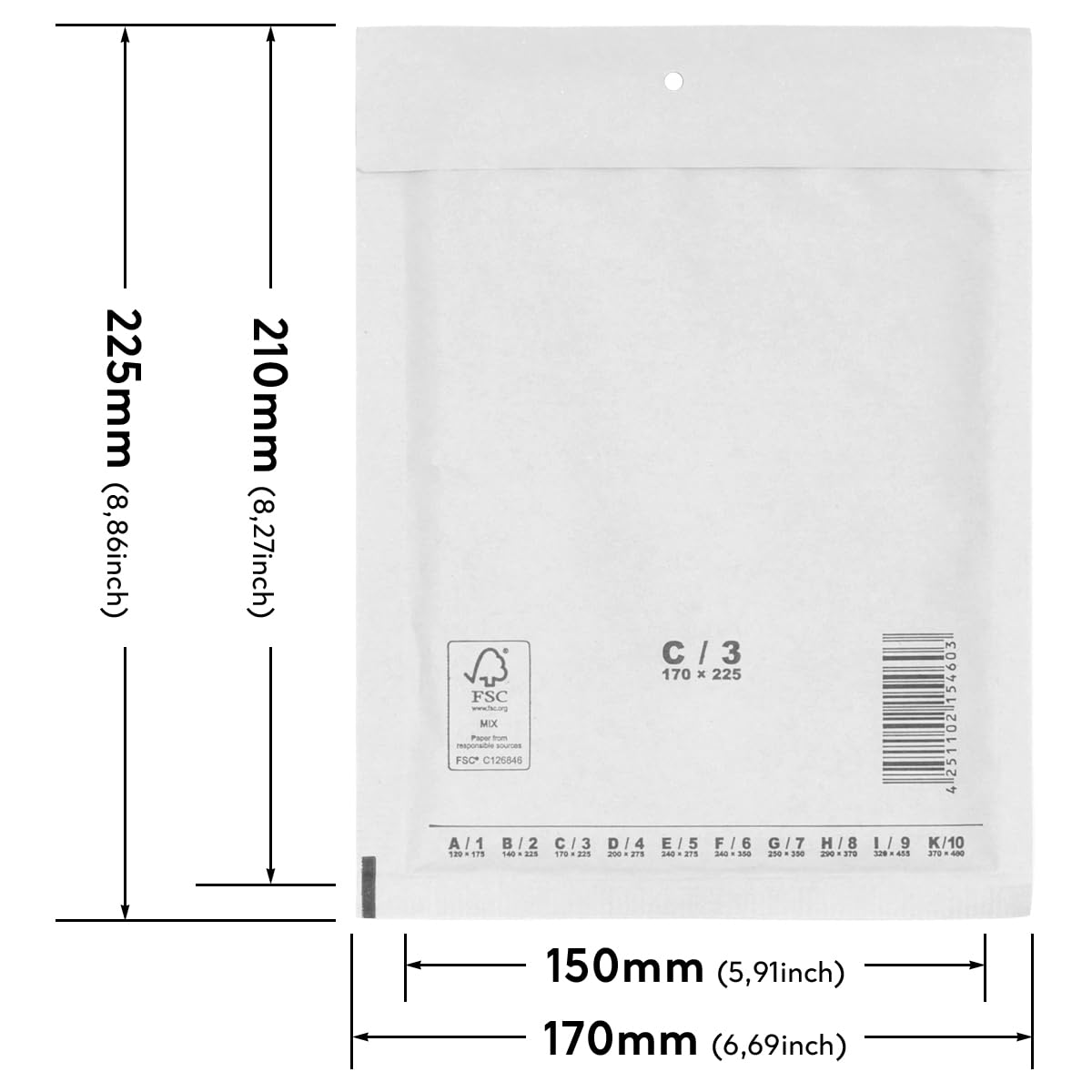 verpacking 800 Buste imbottite bianche 17 x 22,5 cm C3 - Buste pluriball, Buste con bolle